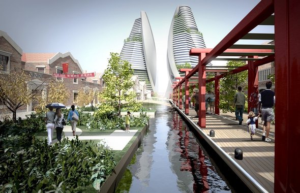 Shanghai channels - The channel system provides a secondary transport route for slow traffic, transports and filters water, and increases spatial quality.